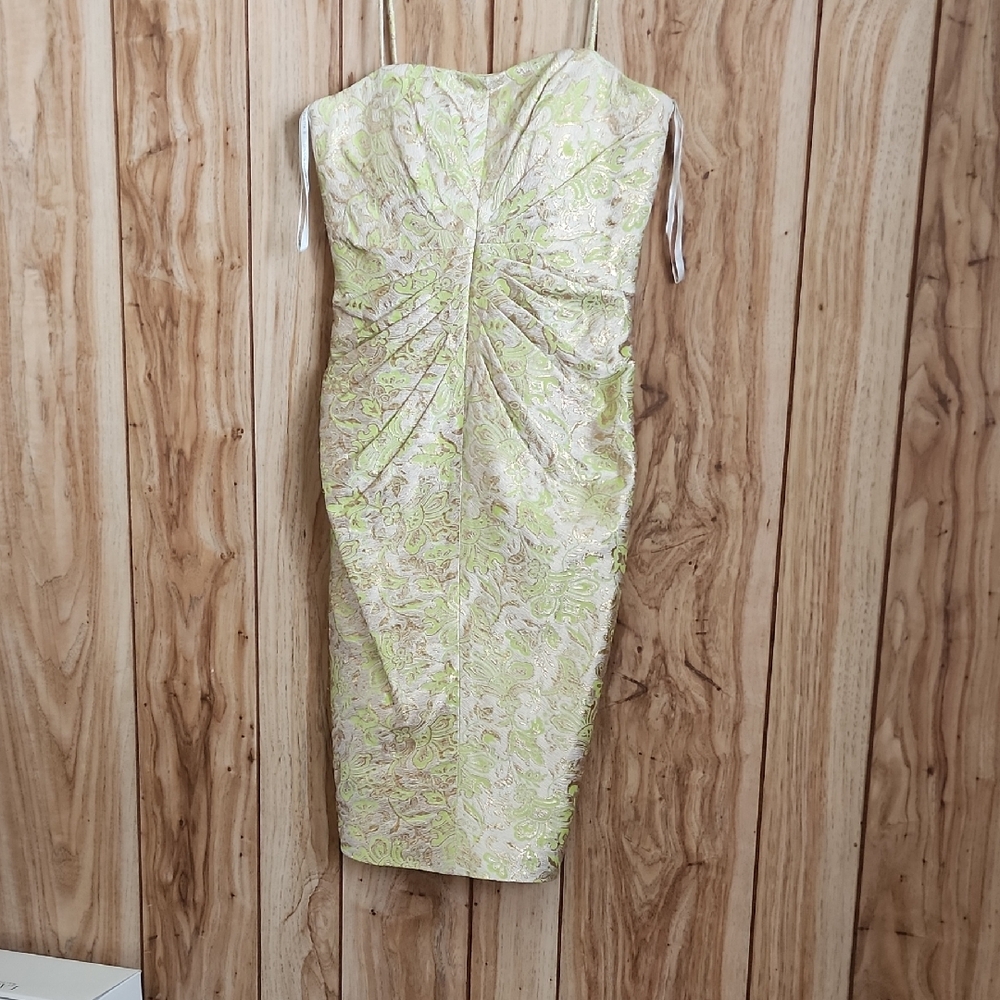 Chetta B Strapless Light Green Floral Dress